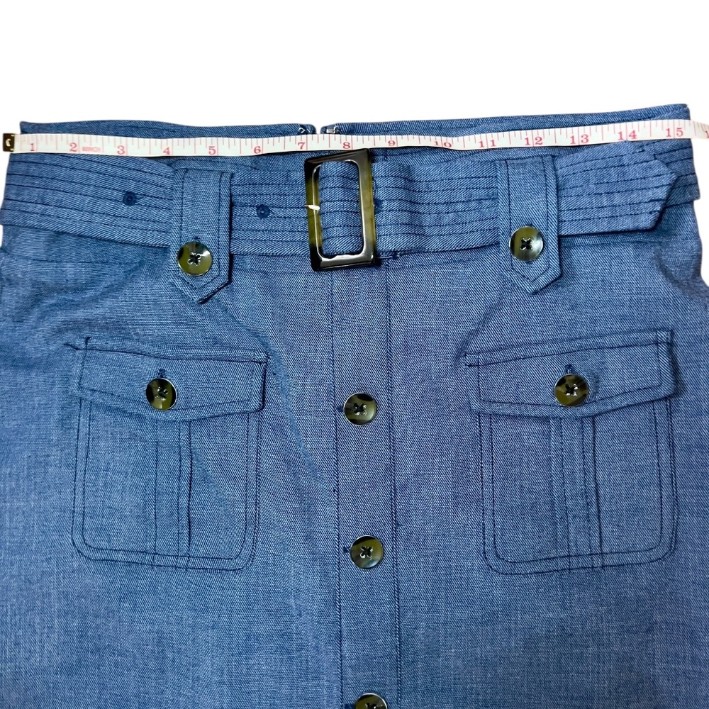 NY&Co 7th Avenue Tailored Utility Blue Pencil Skirt Cargo Pockets Belted Size 4 - Picture 5 of 10